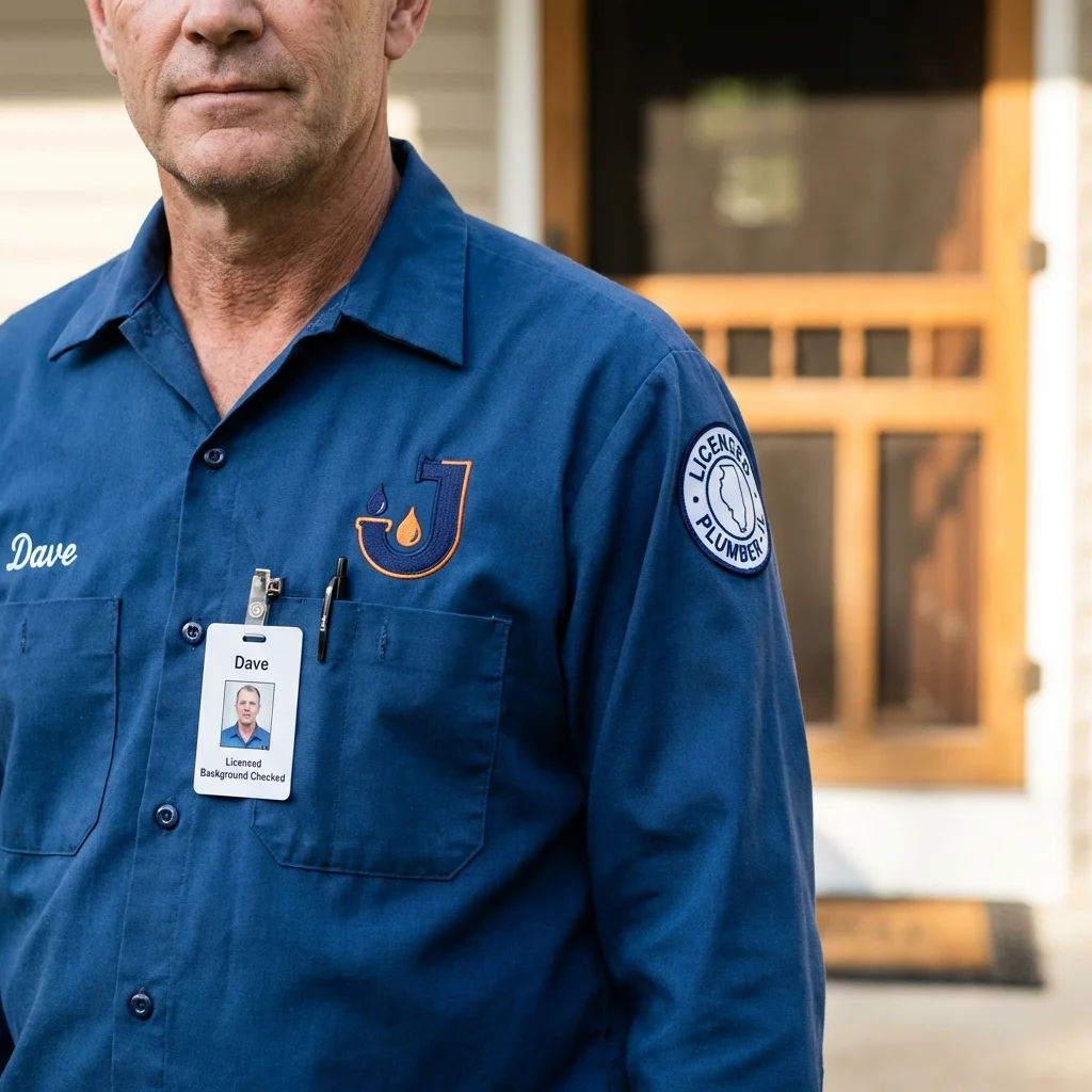 Licensed plumber showing ID badge in Richmond, MN
