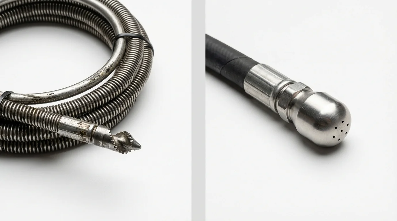 Drain snake cable and hydro jetting nozzle used for drain cleaning in Richmond, MN