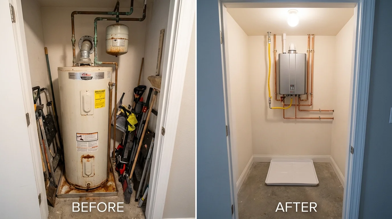Tank water heater versus wall-mounted tankless unit comparison for Richmond, MN homeowners