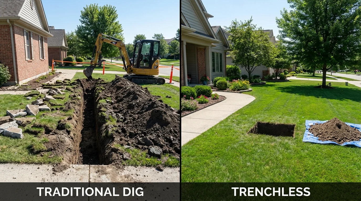 Trenchless sewer repair with minimal yard damage versus traditional excavation in Richmond, MN
